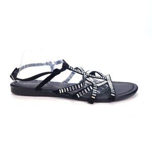 Lane Bryant Womens Embellished T‎ Strap Sandals Buckle Ankle Strap Black 10W